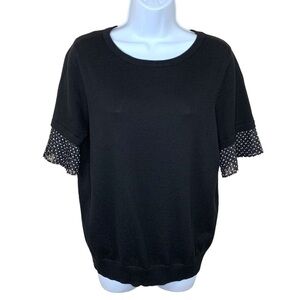 M Black Polka Dot Ruffle Short Sleeve Cardigan Sweater Stretch Medium